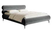 Gepolstertes Bett 160x200 cm Roule, grauer Velours, wasserabweisend, schwarze Beine