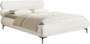 Lit tapissé 180x200 cm Roule Cord avec rangement, cadre métallique, velours côtelé crème, pieds noirs