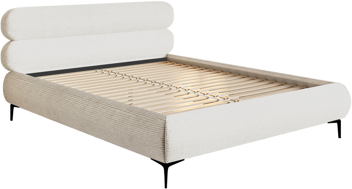 Lit tapissé 160x200 cm Roule Cord crème velours côtelé pieds noirs