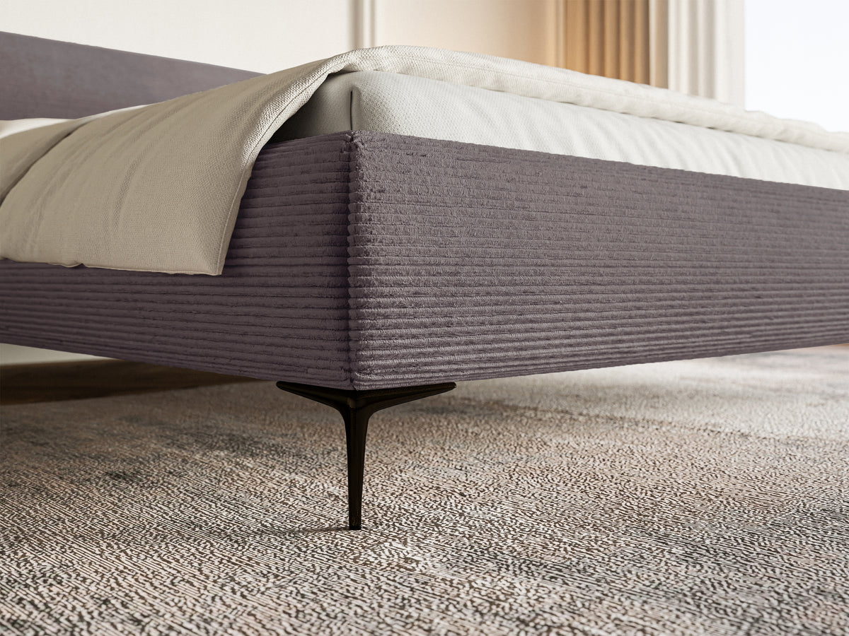 Lit tapissé 180x200 cm Roule Cord velours côtelé marron pieds noirs