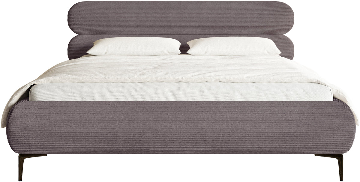 Lit tapissé 180x200 cm Roule Cord velours côtelé marron pieds noirs