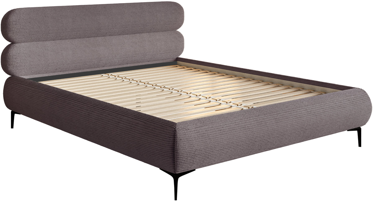 Lit tapissé 180x200 cm Roule Cord velours côtelé marron pieds noirs