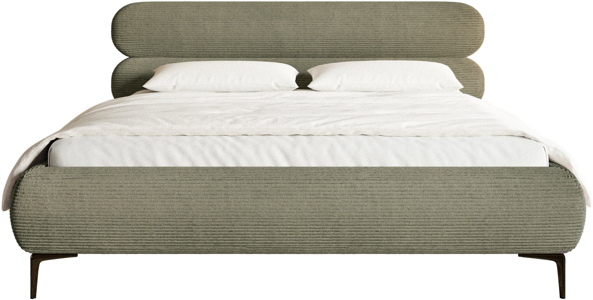 Lit tapissé 160x200 cm Roule Cord velours côtelé olive pieds noirs