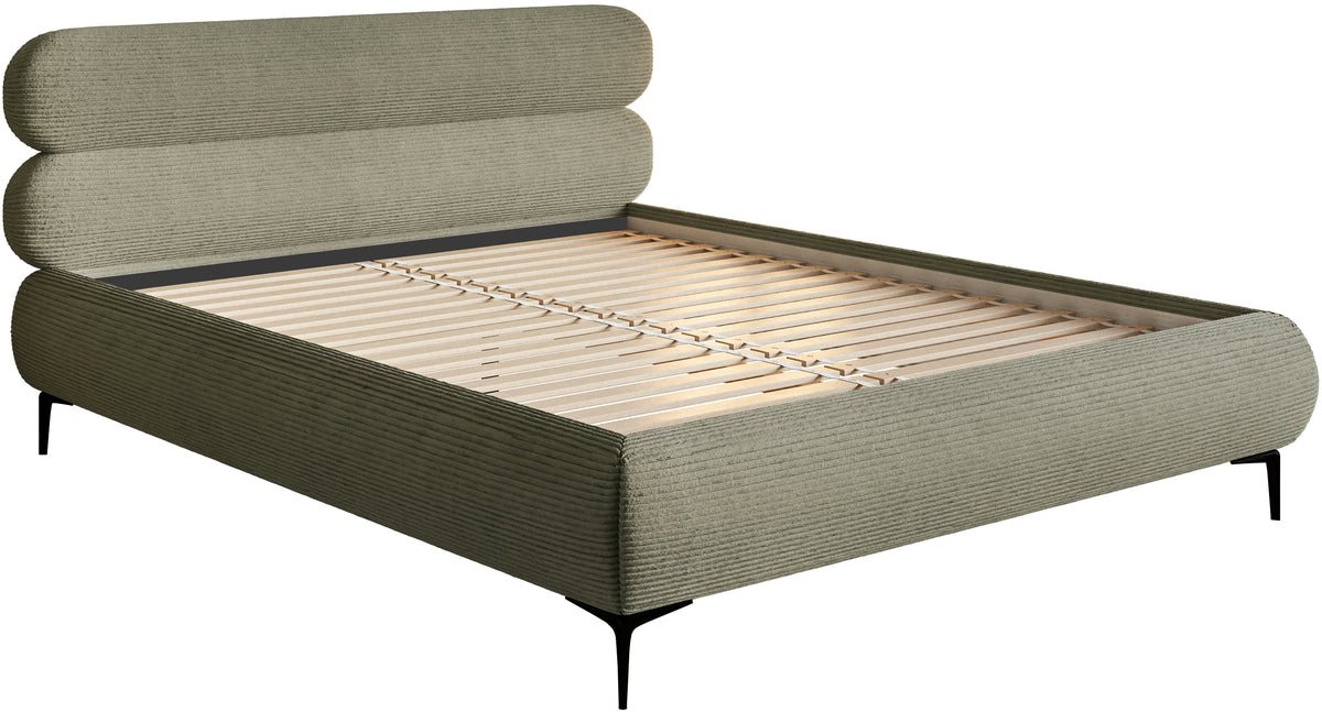 Lit tapissé 160x200 cm Roule Cord velours côtelé olive pieds noirs
