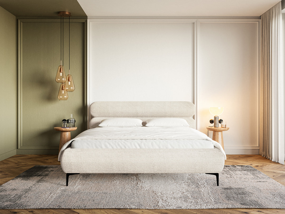 Polsterbett 160x200 cm Roule Cord hellbeige Cord mit schwarzen Beinen