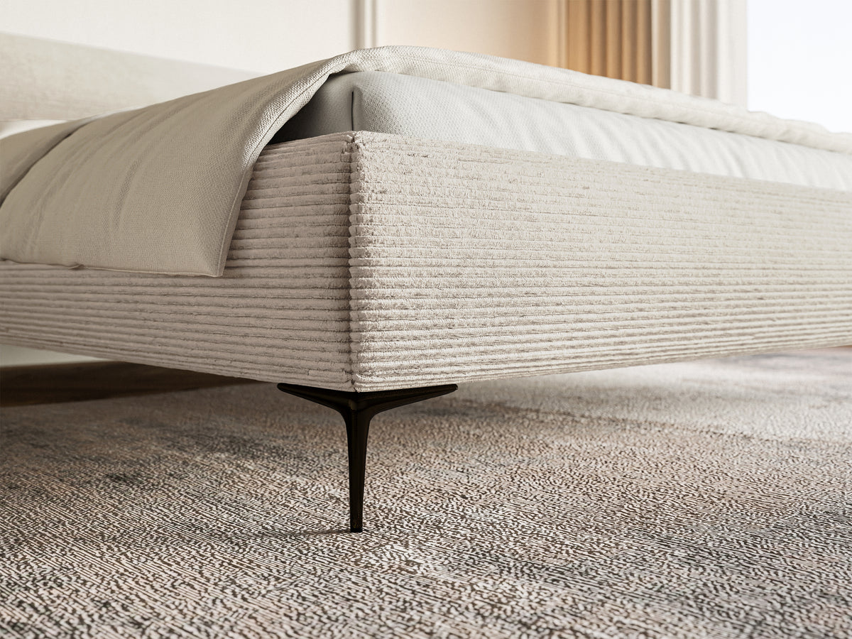 Polsterbett 160x200 cm Roule Cord hellbeige Cord mit schwarzen Beinen