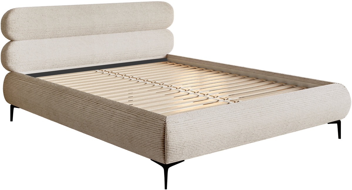 Polsterbett 160x200 cm Roule Cord hellbeige Cord mit schwarzen Beinen