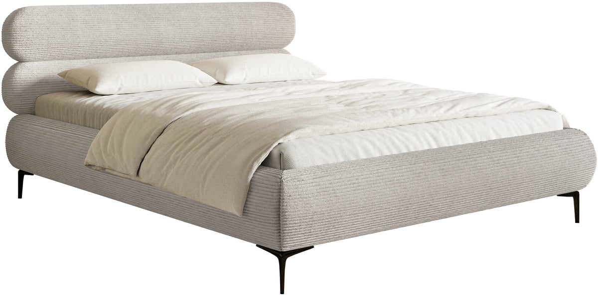 Lit tapissé 160x200 cm Roule Cord velours côtelé gris beige pieds noirs