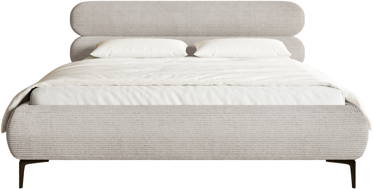 Lit tapissé 160x200 cm Roule Cord velours côtelé gris beige pieds noirs