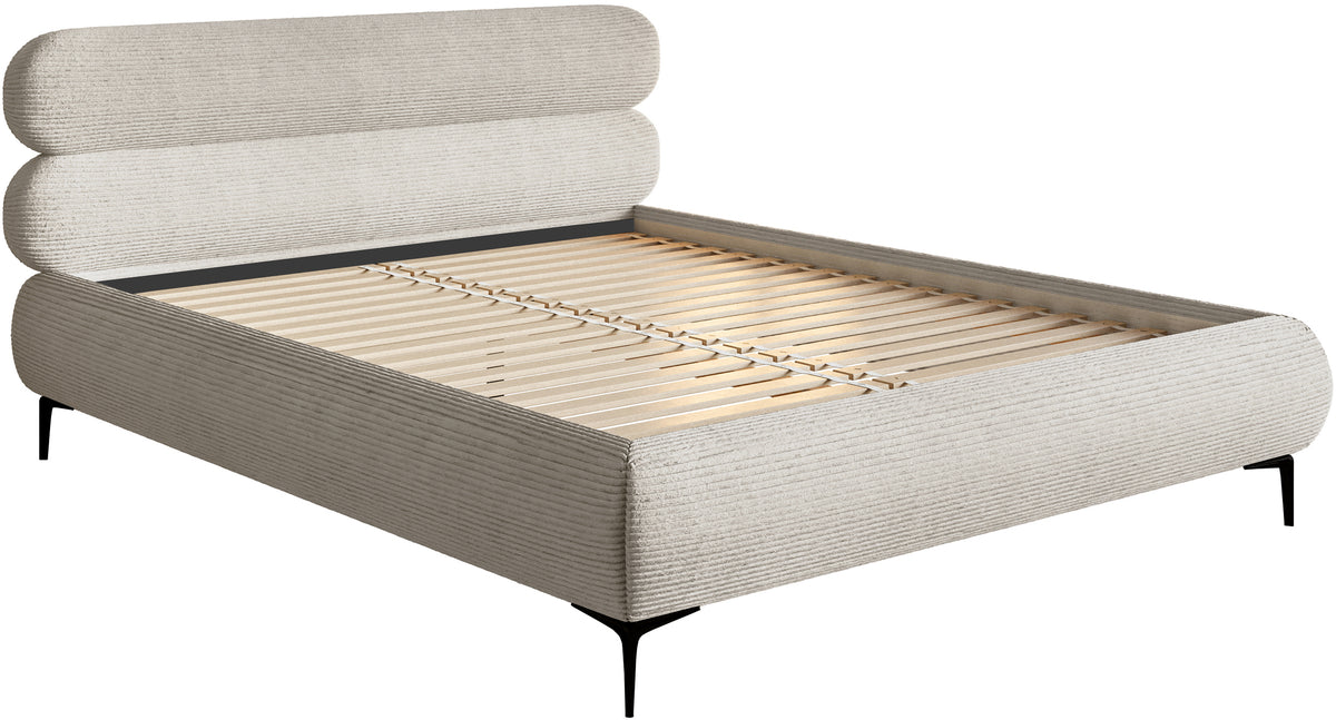 Lit tapissé 160x200 cm Roule Cord velours côtelé gris beige pieds noirs