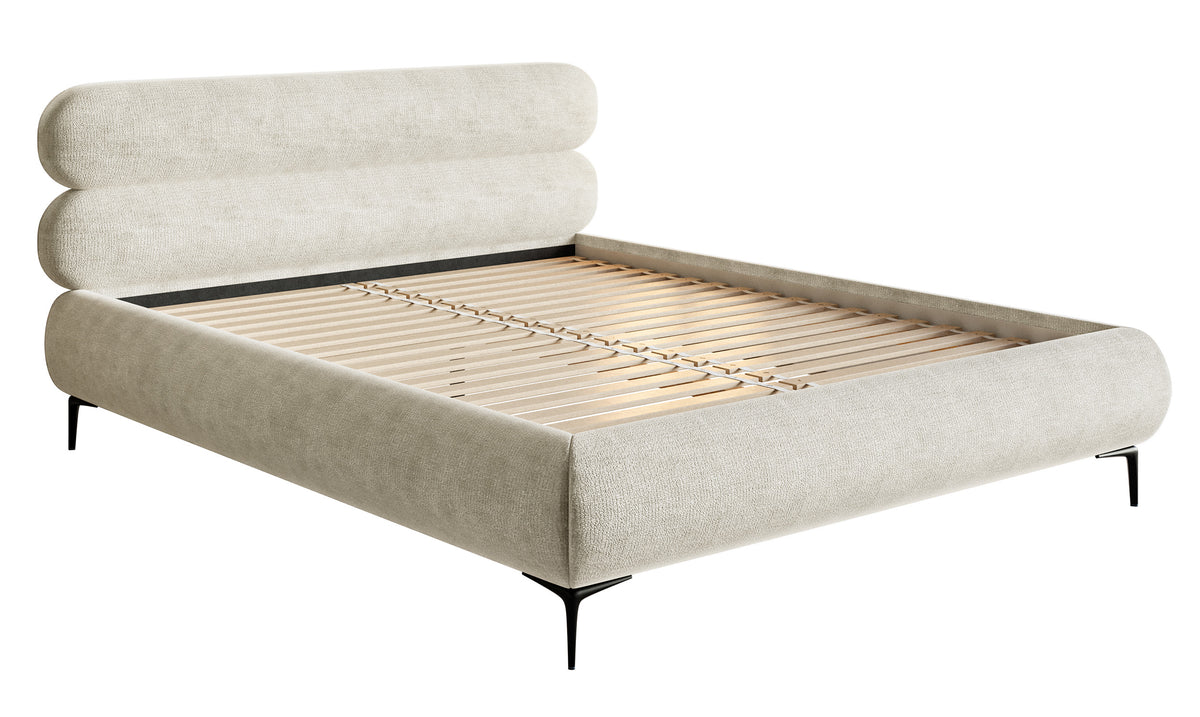 Lit tapissé 140x200 cm Roule en chenille gris beige pieds noirs