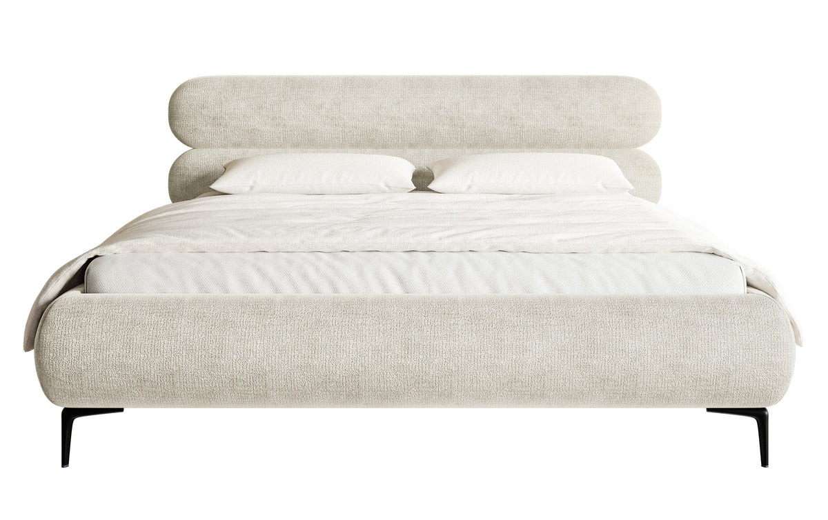 Lit tapissé 140x200 cm Roule en chenille gris beige pieds noirs