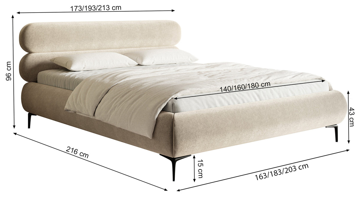 Gepolstertes Bett 160x200 cm Roule, grauer Velours mit wasserabweisender Beschichtung, goldene Beine