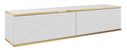 Meuble TV Mucalma 135 cm blanc avec inserts dorés lamelles