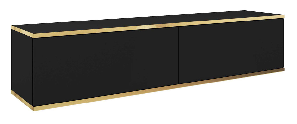 Meuble TV Mucalma 135 cm noir avec inserts dorés