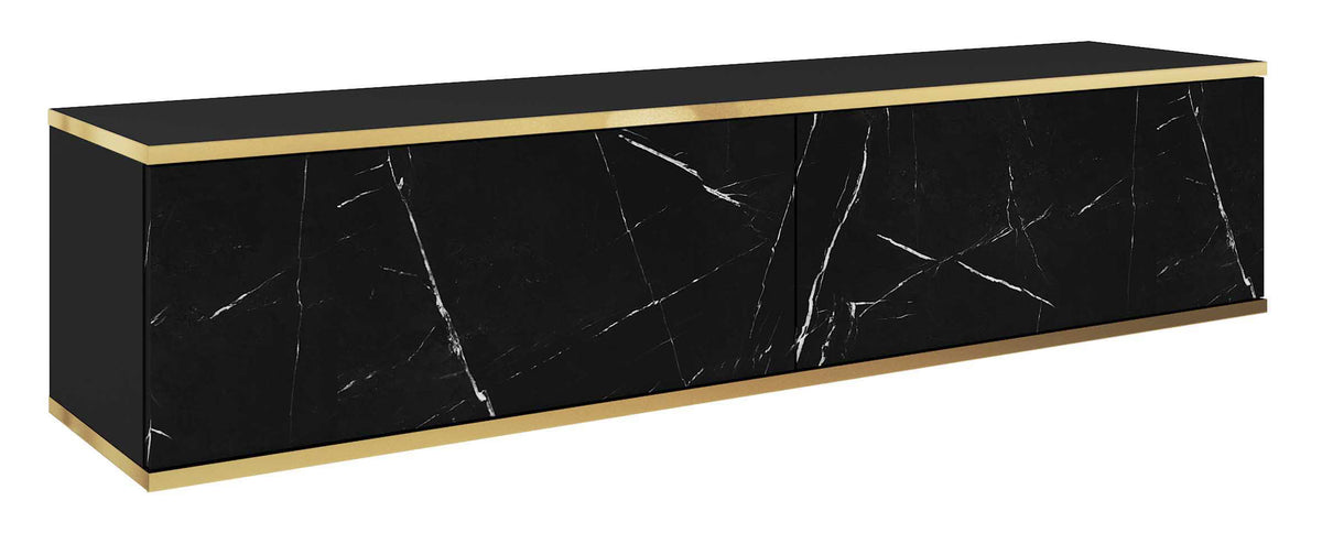 TV-Schrank Mucalma 135 cm schwarzer Marmor mit goldenen Einsätzen