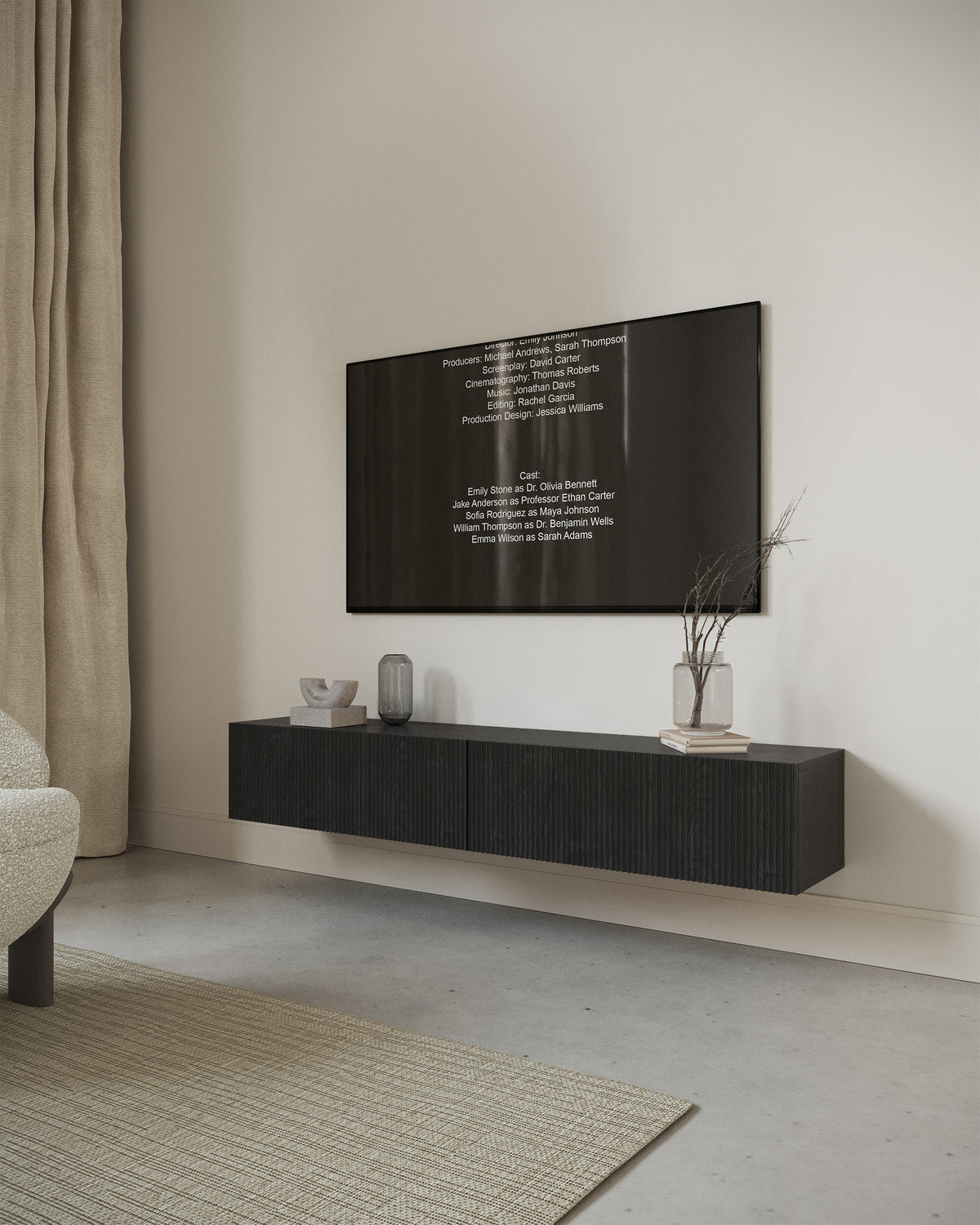 Meuble TV Nolie 175 cm suspendu Frêne Portland Noir