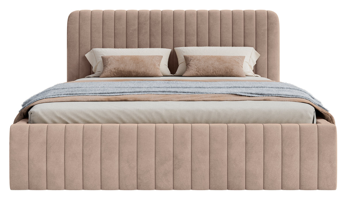 Polsterbett 140x200 cm Saliano mit Stauraum, beige, wasserabweisender Samt