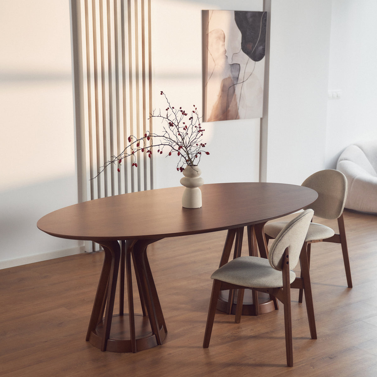 Chaise en bois pour salle à manger Stenne noyer/beige