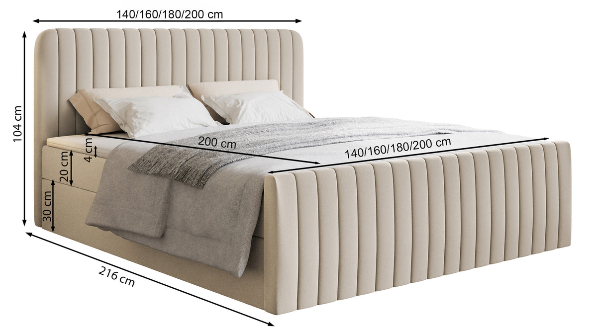 Lit continental 160x200 cm Saliano avec rangements et surmatelas en chenille hydrofuge graphite