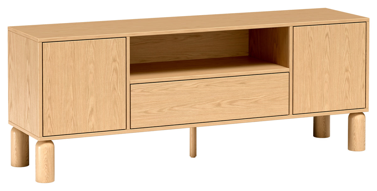 Meuble TV Sanden 2 portes avec tiroir et niche 160 cm chêne bookmatch