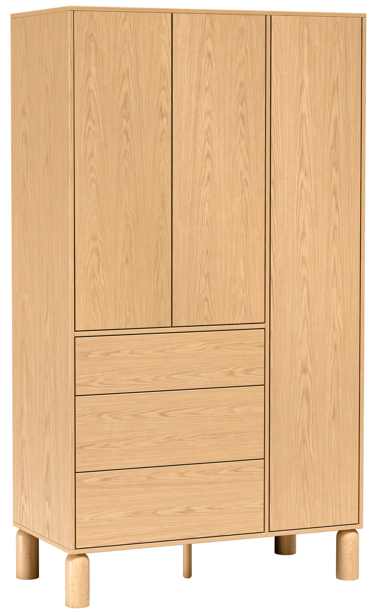 Drehtürenschrank Sanden mit drei Schubladen, 110 cm, Eiche Bookmatch