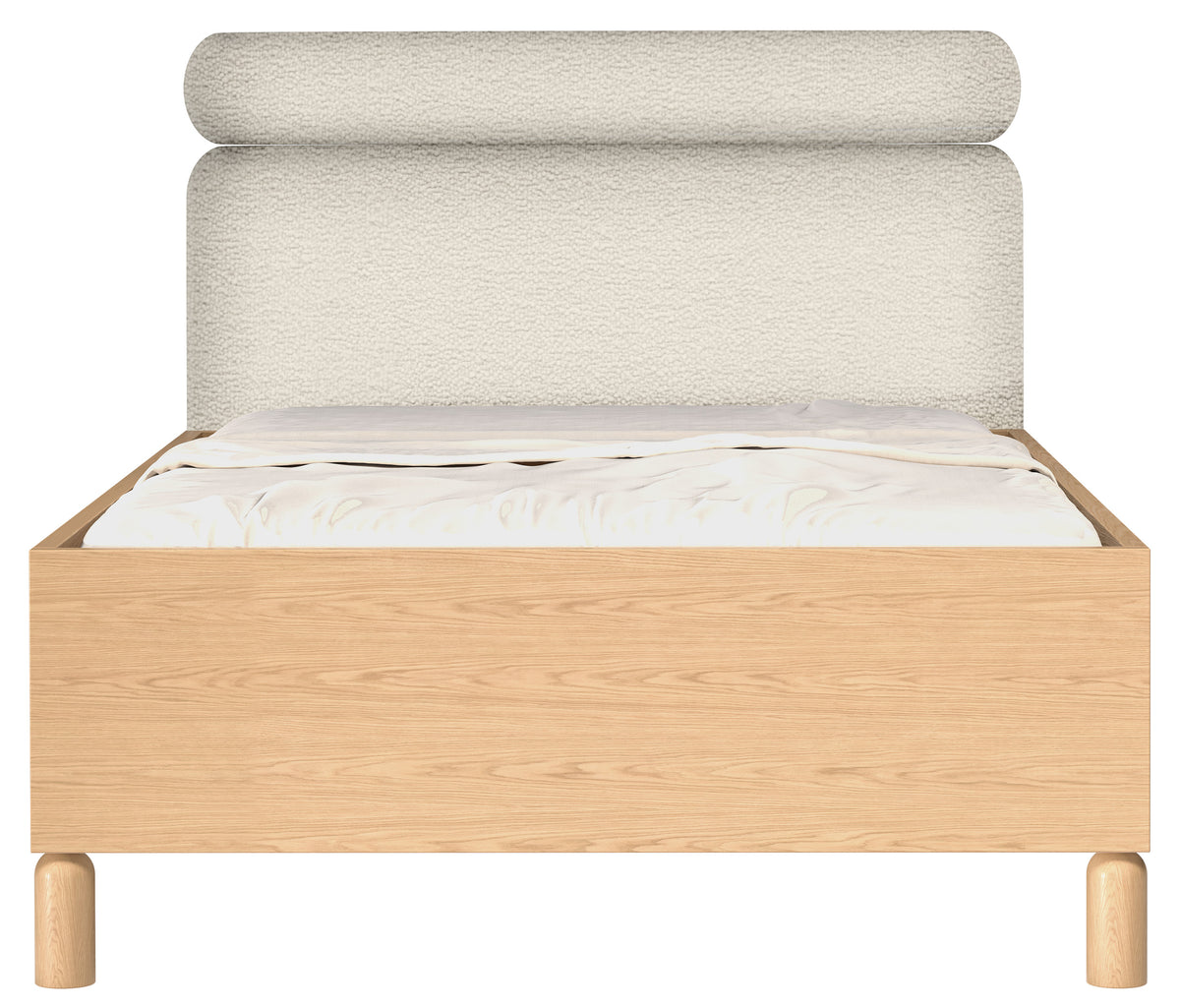 Bett mit gepolstertem Kopfteil 140x200 cm Sanden mit Stauraum und Metallrahmen in cremefarbenem Bouclé, wasserabweisend