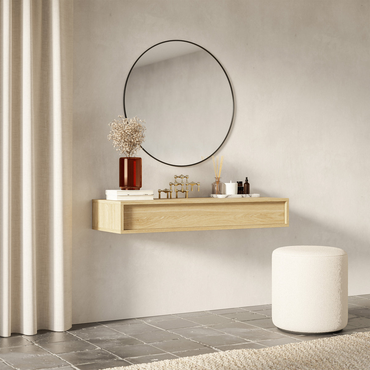 Console Sanva suspendue avec tiroir 90 cm chêne huilé