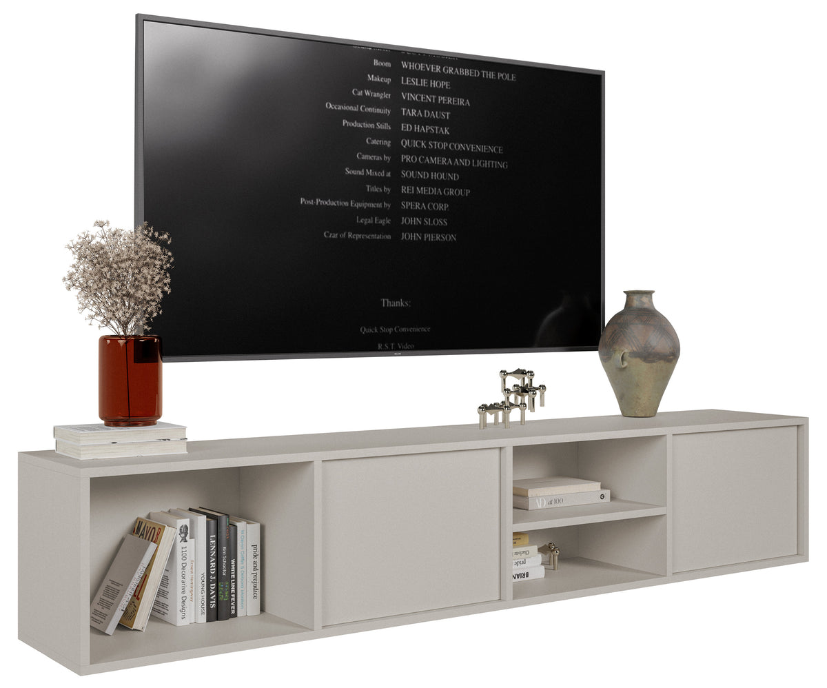 Meuble TV suspendu Sanva à deux portes avec trois niches, 200 cm, couleur cachemire