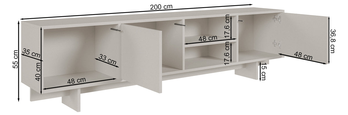 Meuble TV Sanva 2 portes avec trois niches 200 cm cachemire