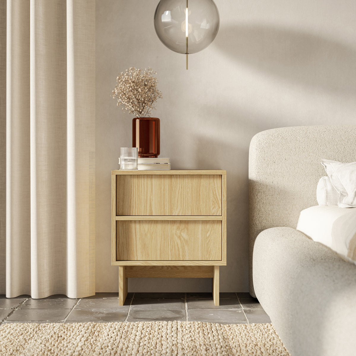 Table de chevet Sanva avec deux tiroirs 50 cm chêne huilé