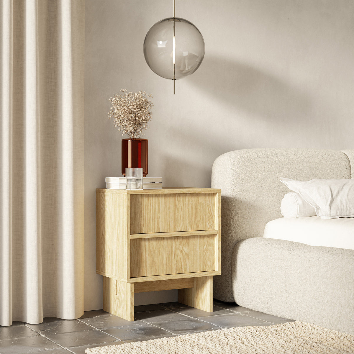 Table de chevet Sanva avec deux tiroirs 50 cm chêne huilé