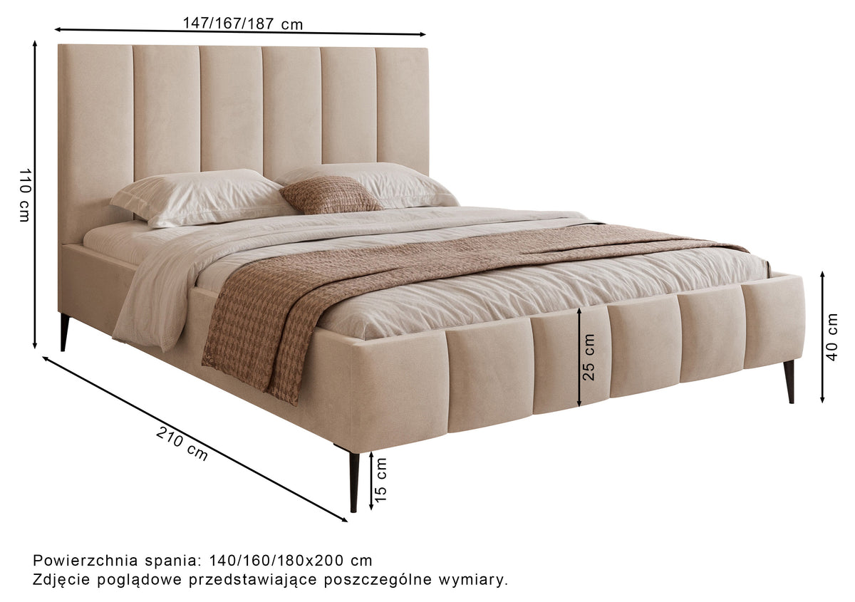 Lit tapissé 160x200 cm Sarafino avec rangement pour la literie, velours gris foncé, cadre métallique sur pieds hauts