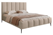 Lit tapissé 180x200 cm Sarafino avec rangement pour la literie, velours beige, cadre métallique sur pieds hauts