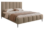 Lit tapissé 180x200 cm Sarafino avec rangement pour la literie, velours beige foncé, cadre métallique sur pieds hauts