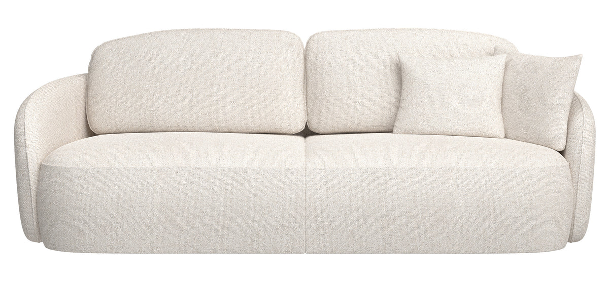 Dreisitziges ausklappbares Sofa Savoy mit Stauraum, cremefarbener hydrophober Chenillestoff
