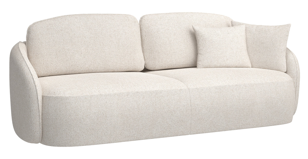 Dreisitziges ausklappbares Sofa Savoy mit Stauraum, cremefarbener hydrophober Chenillestoff