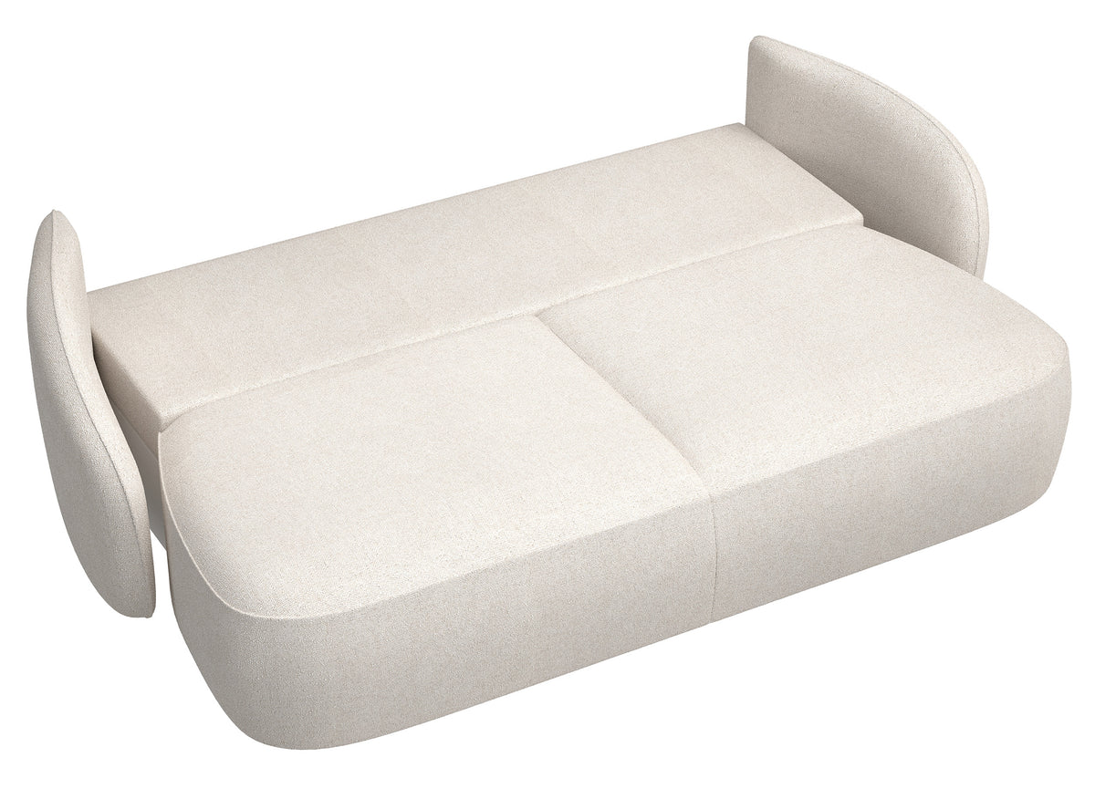 Dreisitziges ausklappbares Sofa Savoy mit Stauraum, cremefarbener hydrophober Chenillestoff
