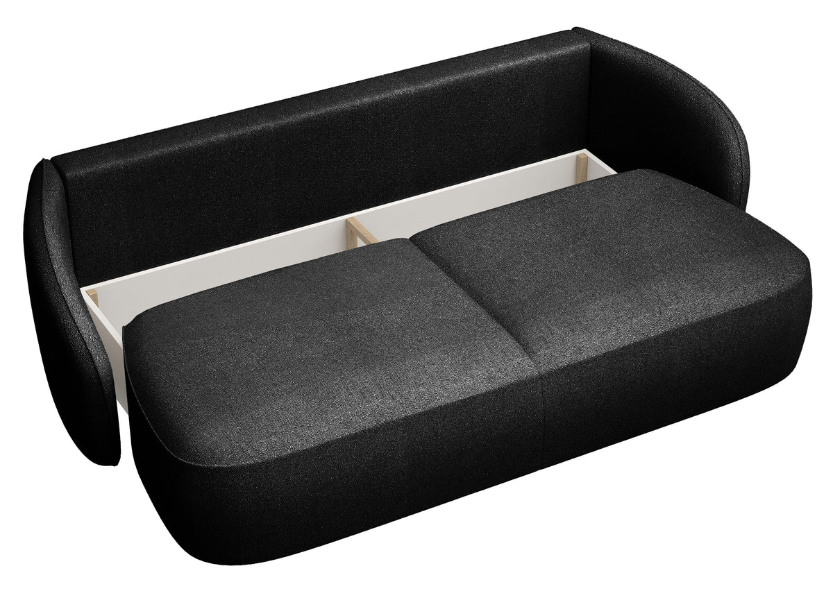 Canapé convertible 3 places Savoy avec coffre, noir, chenille hydrofuge