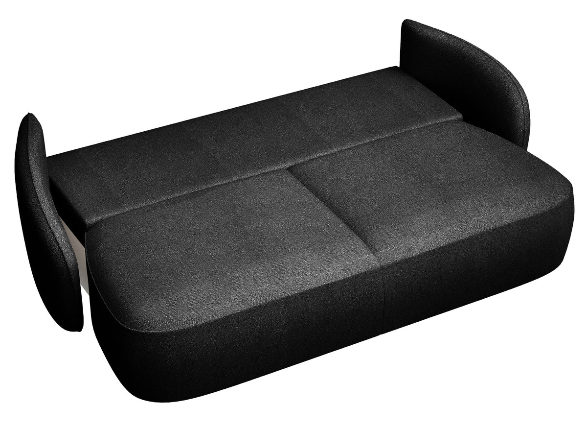 Canapé convertible 3 places Savoy avec coffre, noir, chenille hydrofuge