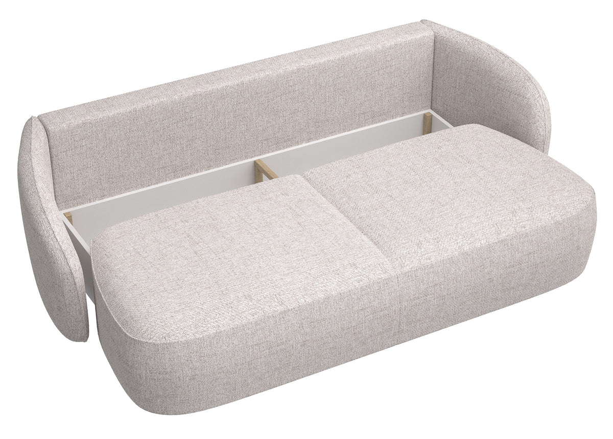 Canapé convertible 3 places Savoy avec rangement, tissage beige clair