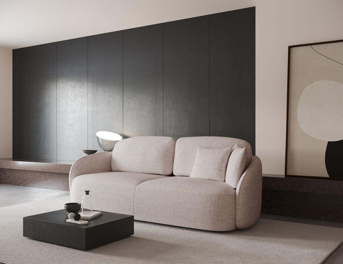 Canapé convertible 3 places Savoy avec rangement, tissage beige clair