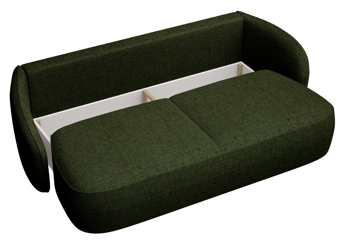 Dreisitziges ausklappbares Sofa Savoy mit Stauraum, olivgrünes Geflecht