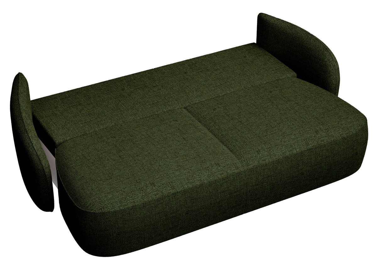 Dreisitziges ausklappbares Sofa Savoy mit Stauraum, olivgrünes Geflecht