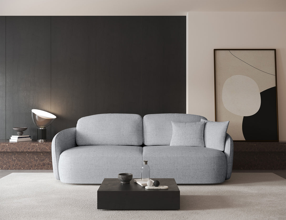 Dreisitziges Schlafsofa Savoy mit Stauraum, hellgraues Geflecht