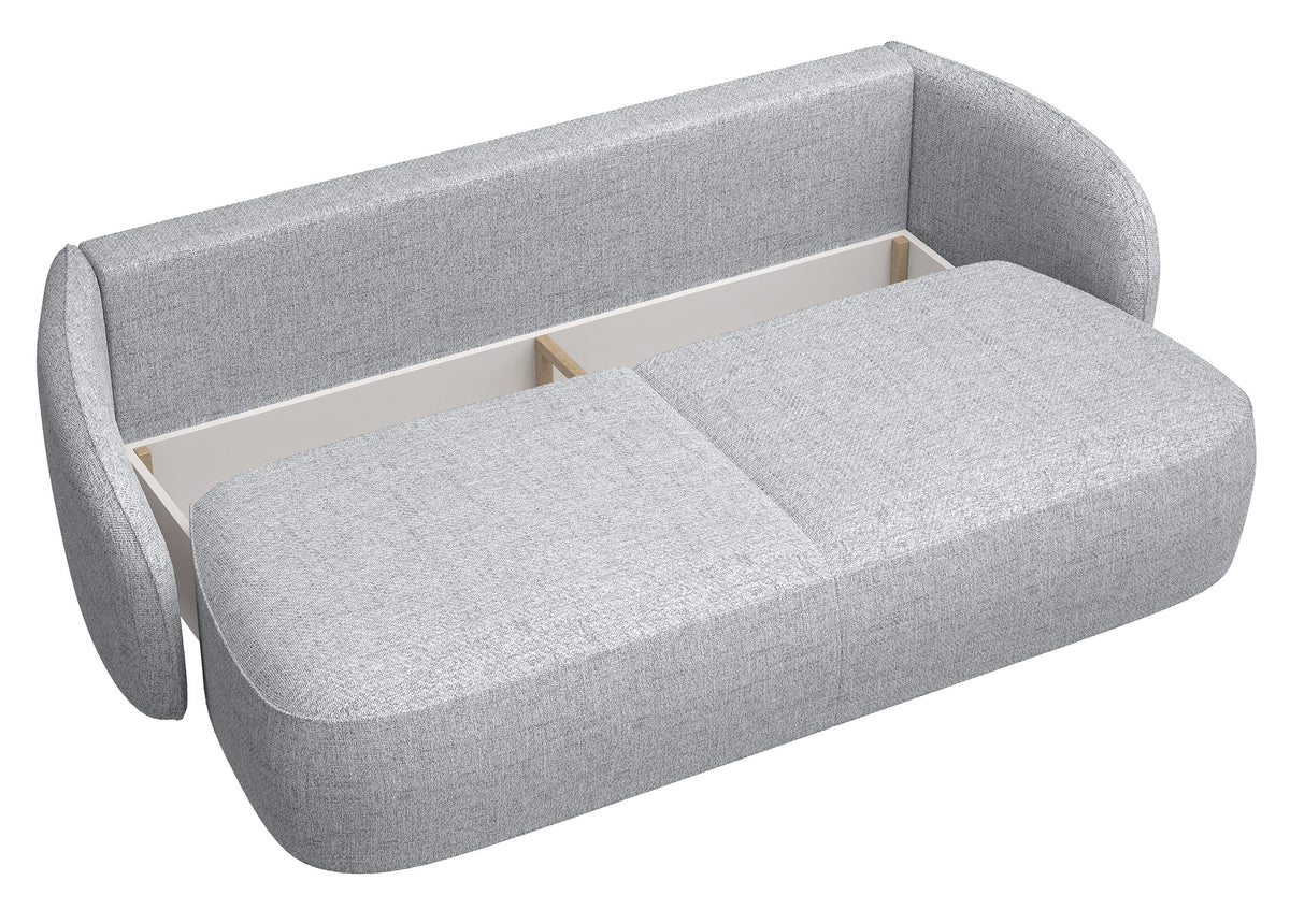 Dreisitziges Schlafsofa Savoy mit Stauraum, hellgraues Geflecht