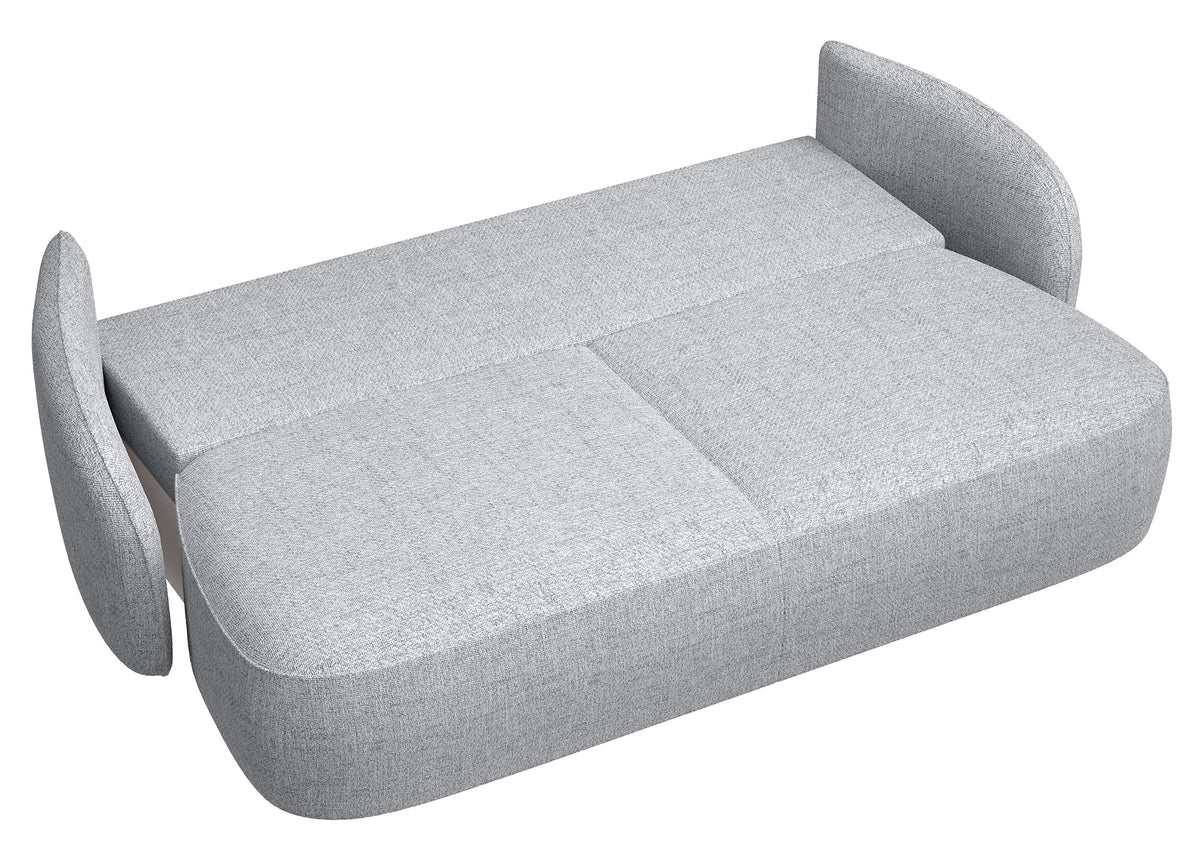Dreisitziges Schlafsofa Savoy mit Stauraum, hellgraues Geflecht