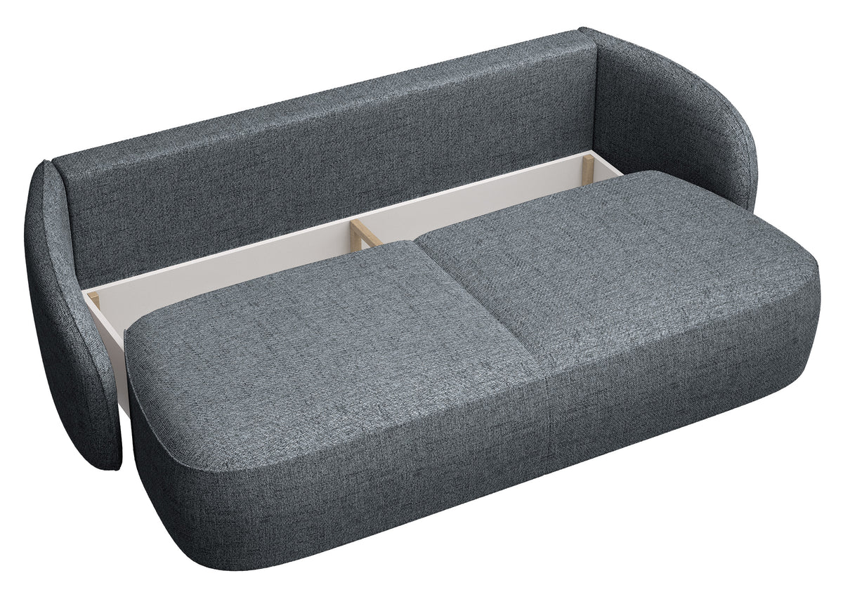 Dreisitziges ausklappbares Sofa Savoy mit Stauraum, dunkelgraues Geflecht
