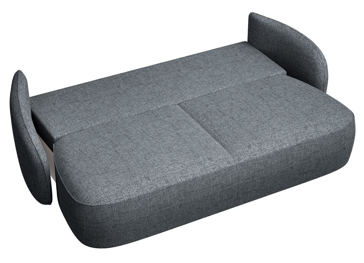 Dreisitziges ausklappbares Sofa Savoy mit Stauraum, dunkelgraues Geflecht