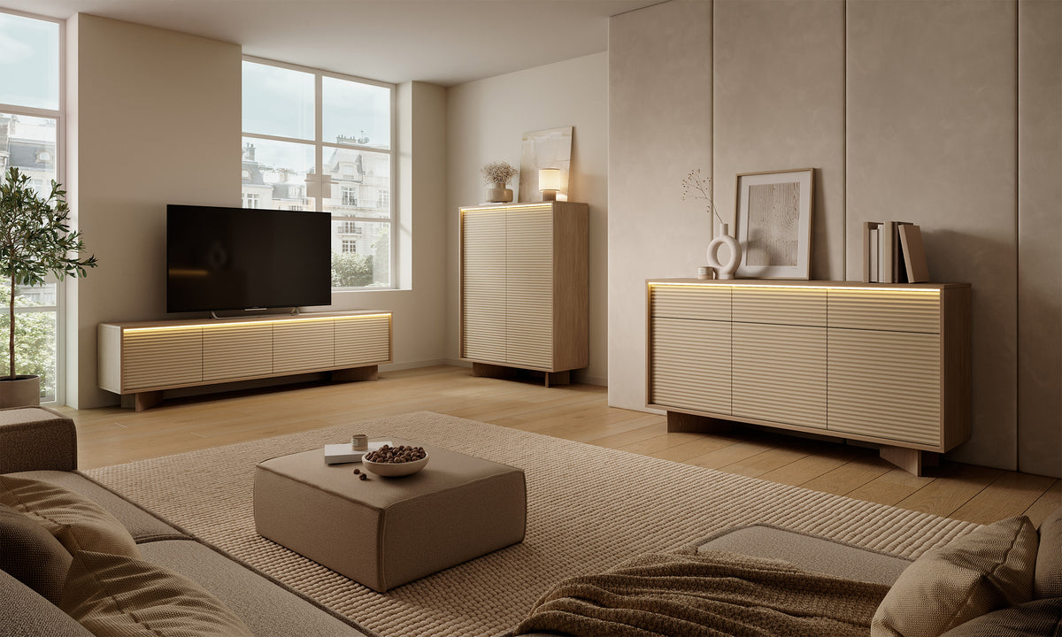 Commode deux portes Semi avec éclairage LED 104 cm bolivar naturel/cappuccino